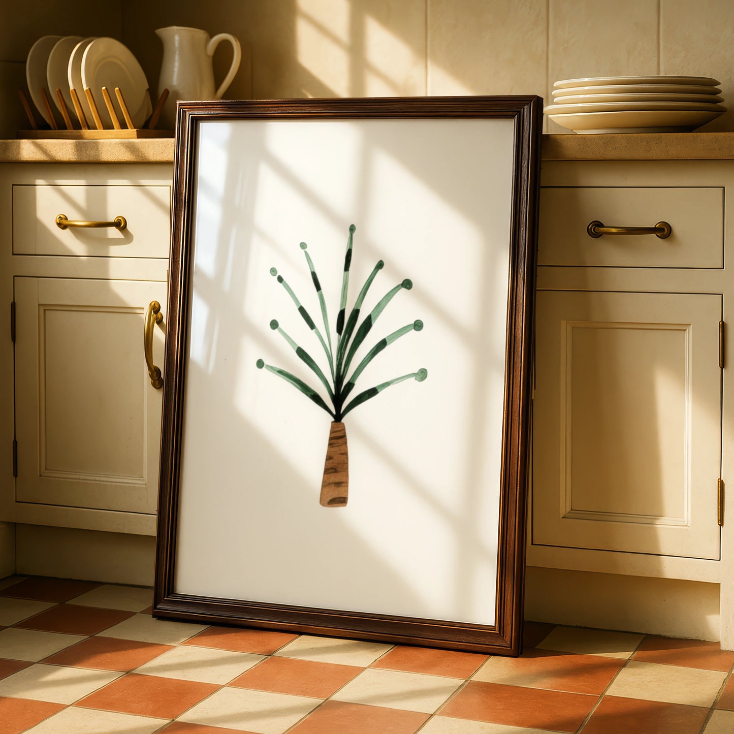 Nursery Plant Poster, Green Botanical Wall Art, Watercolour Potted Plant Print for Baby Room