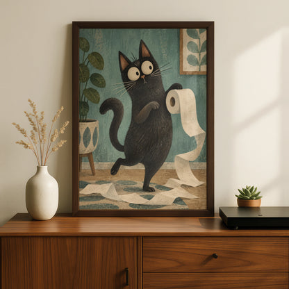 Guilty Black Cat Toilet Roll Cartoon Poster