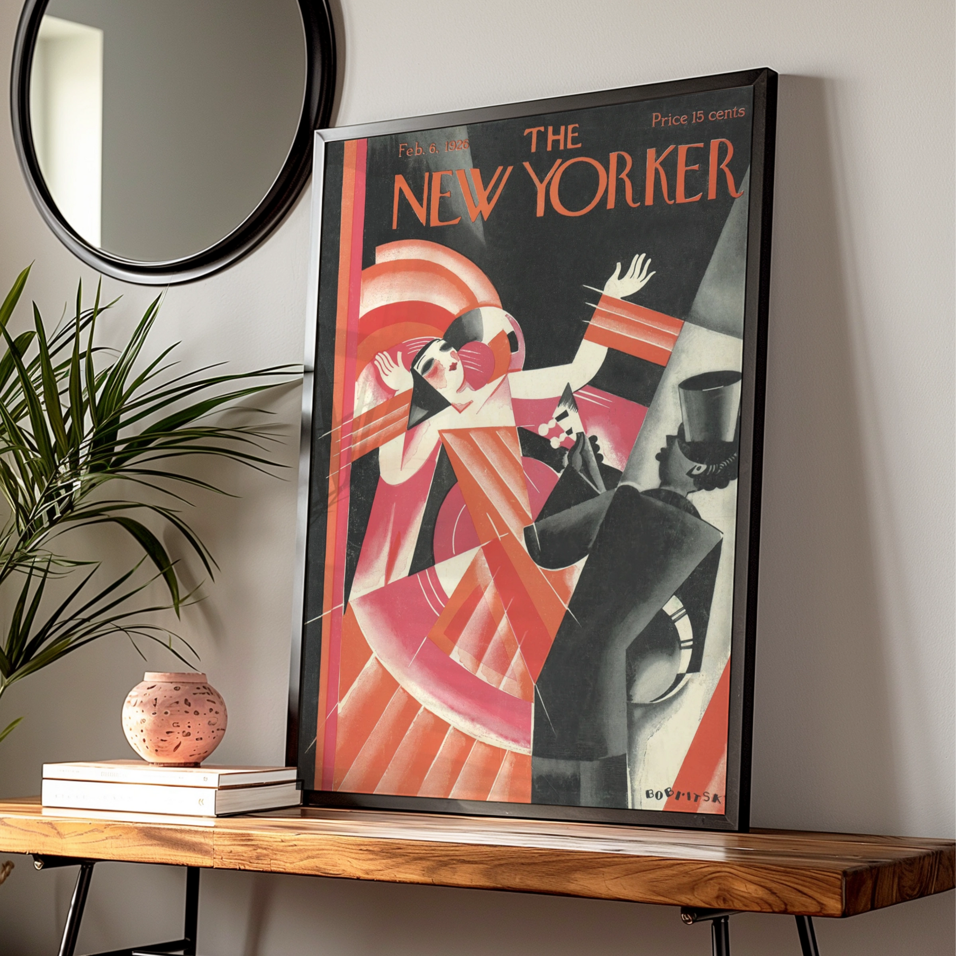 The New Yorker 1926 Art Deco Cover Poster, Vintage Flapper Dancing Print, Red