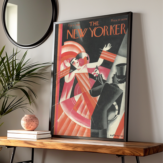 The New Yorker 1926 Art Deco Cover Poster, Vintage Flapper Dancing Print, Red