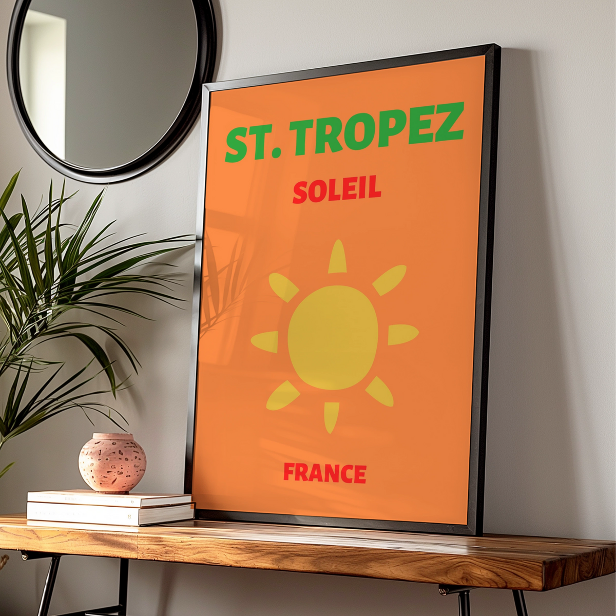 St Tropez Travel Poster, France Retro Wall Art, Cote d'Azur Sun Print, Bold Vintage