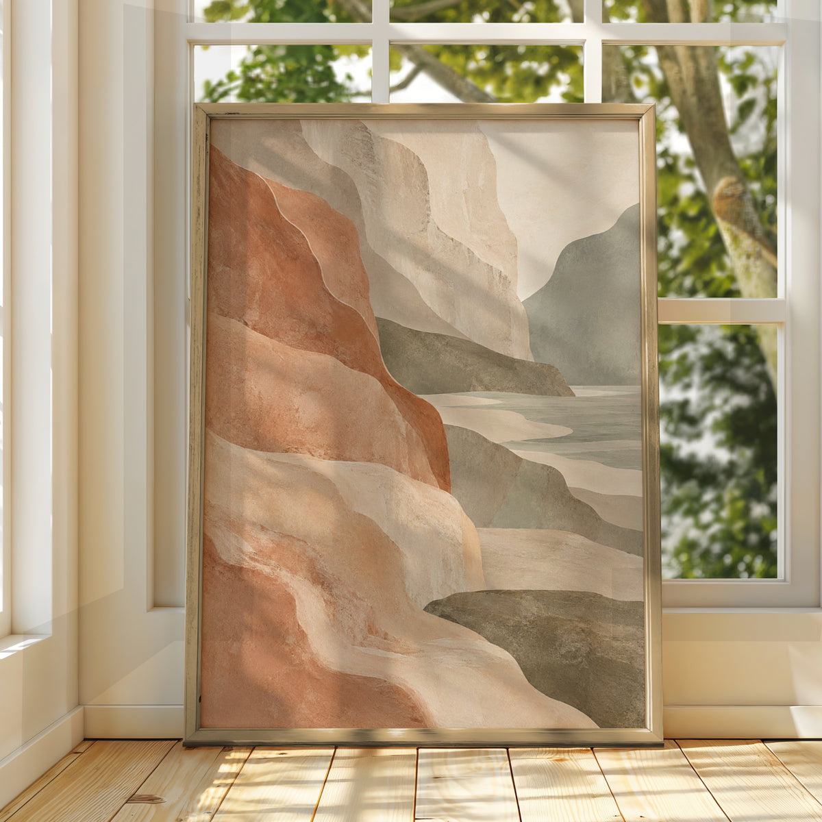 Australian Coastal Cliffs Print, Abstract Landscape Wall Art, Terracotta Sage Neutral Poster