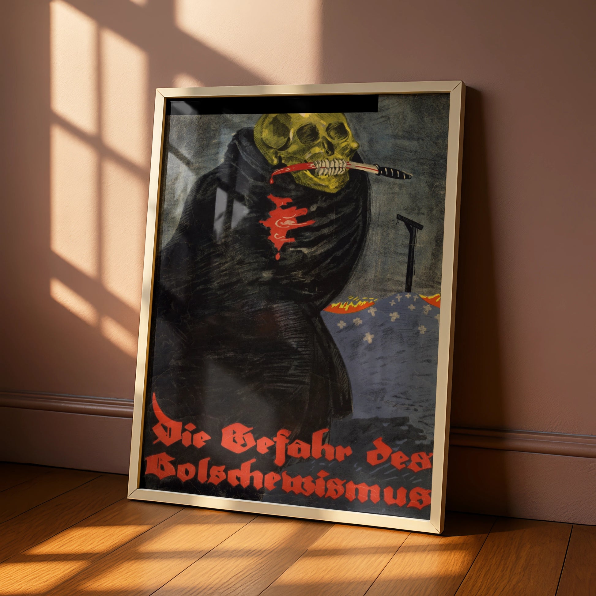 Vintage Skull Halloween Art Print, Dark Gothic Skeleton Poster, Spooky Wall Art
