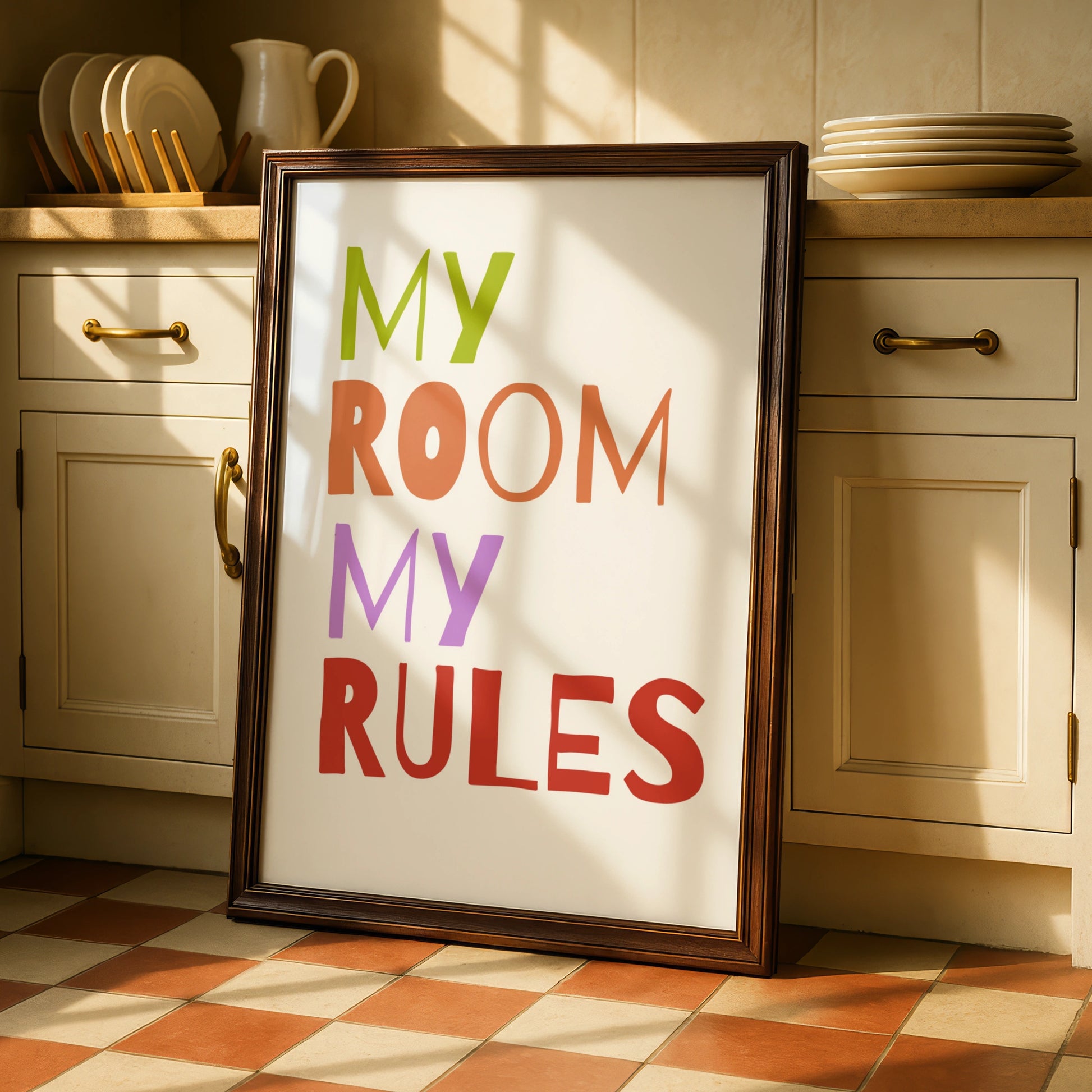 My Room My Rules Nursery Wall Art, Kids Bedroom Poster, Colourful Children Print