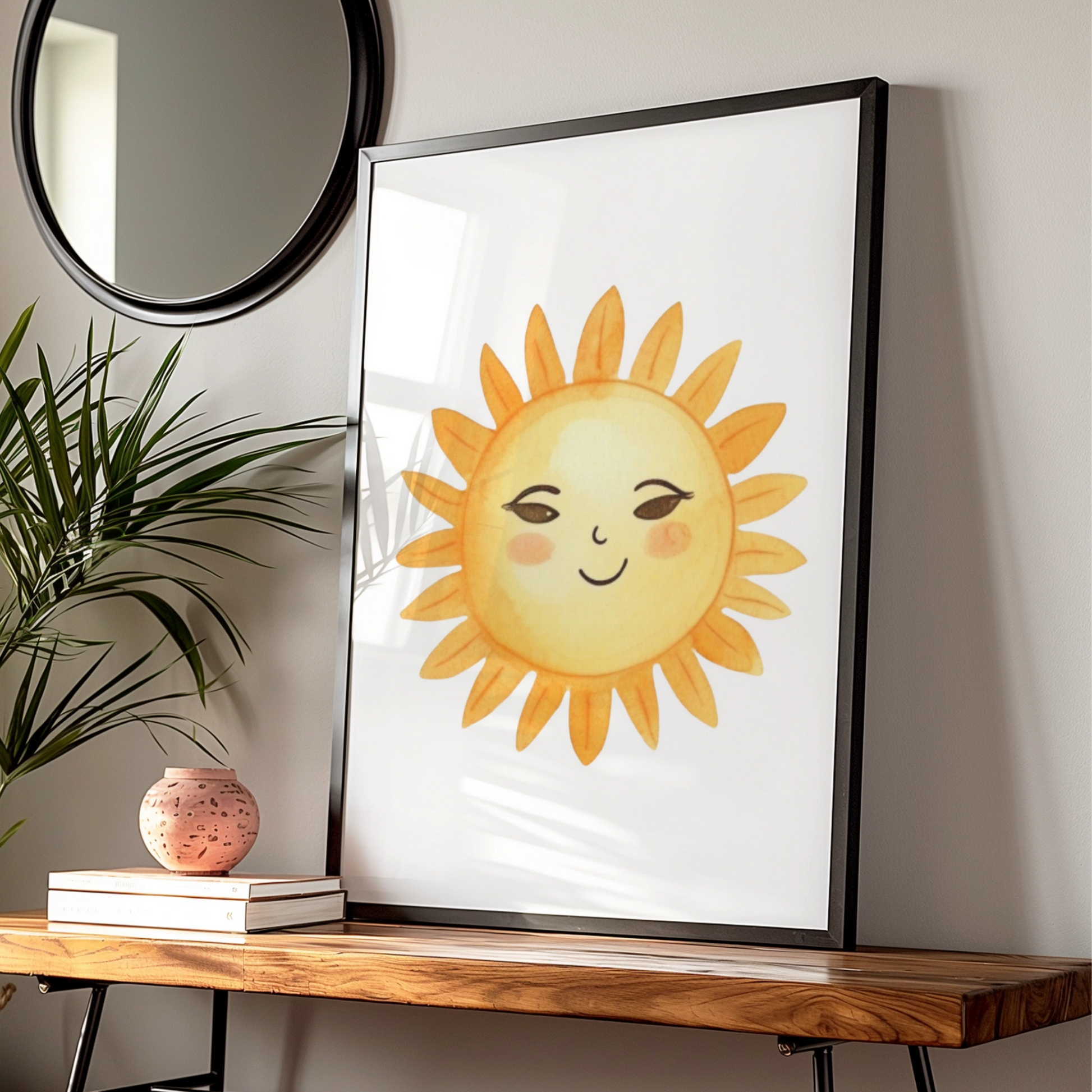 Cute Sun Nursery Wall Art, Smiling Sun Poster, Yellow Kids Room Print, Boho Baby Decor