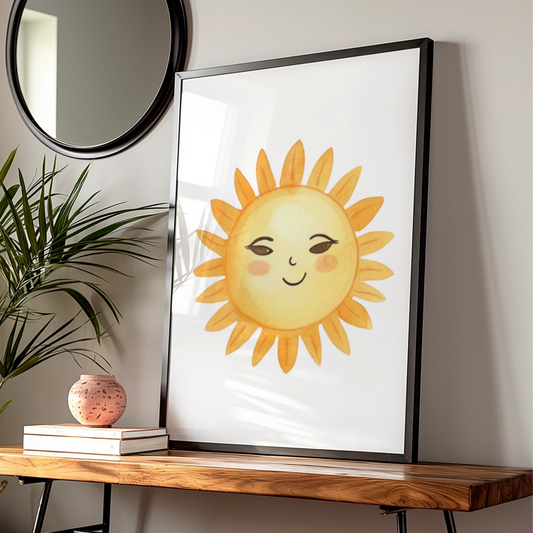 Cute Sun Nursery Wall Art, Smiling Sun Poster, Yellow Kids Room Print, Boho Baby Decor