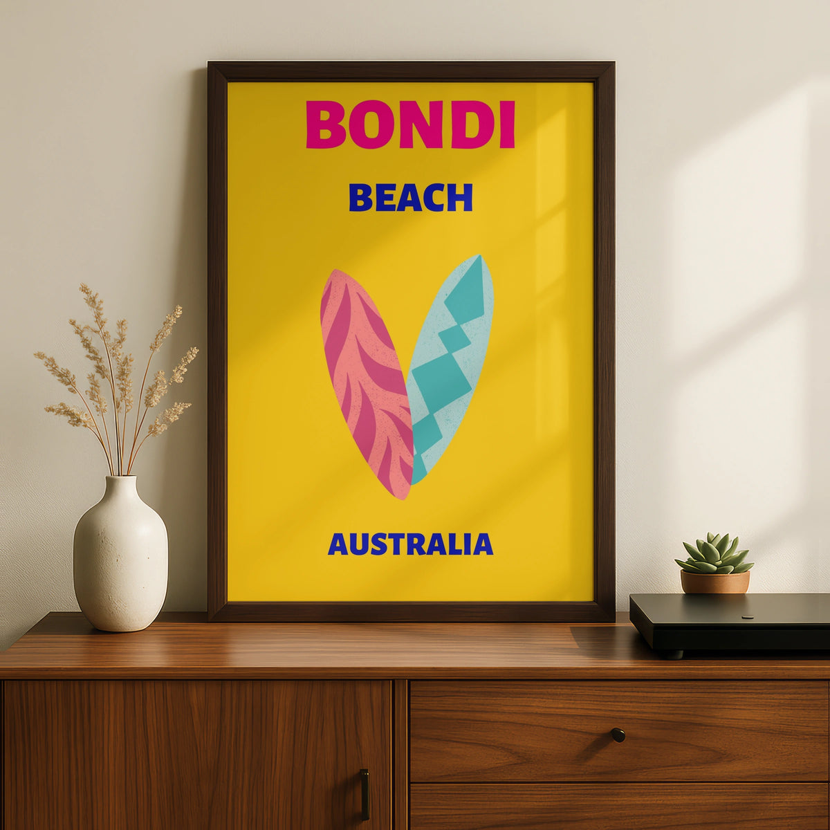 Bondi Beach Australia Travel Poster, Retro Surf Wall Art, Sydney Coastal Print