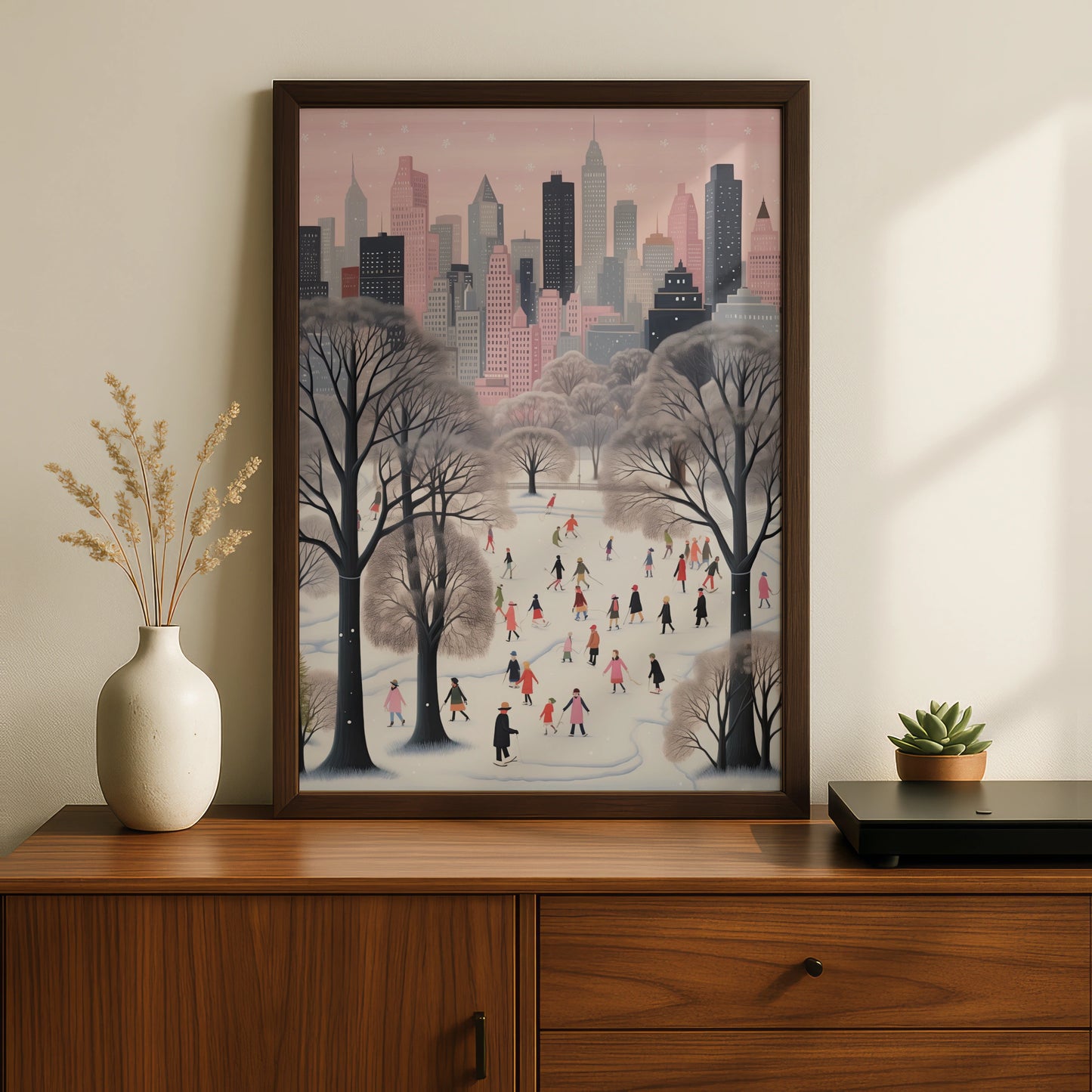 Christmas New York City Winter Poster, Central Park Ice Skating Wall Art Print
