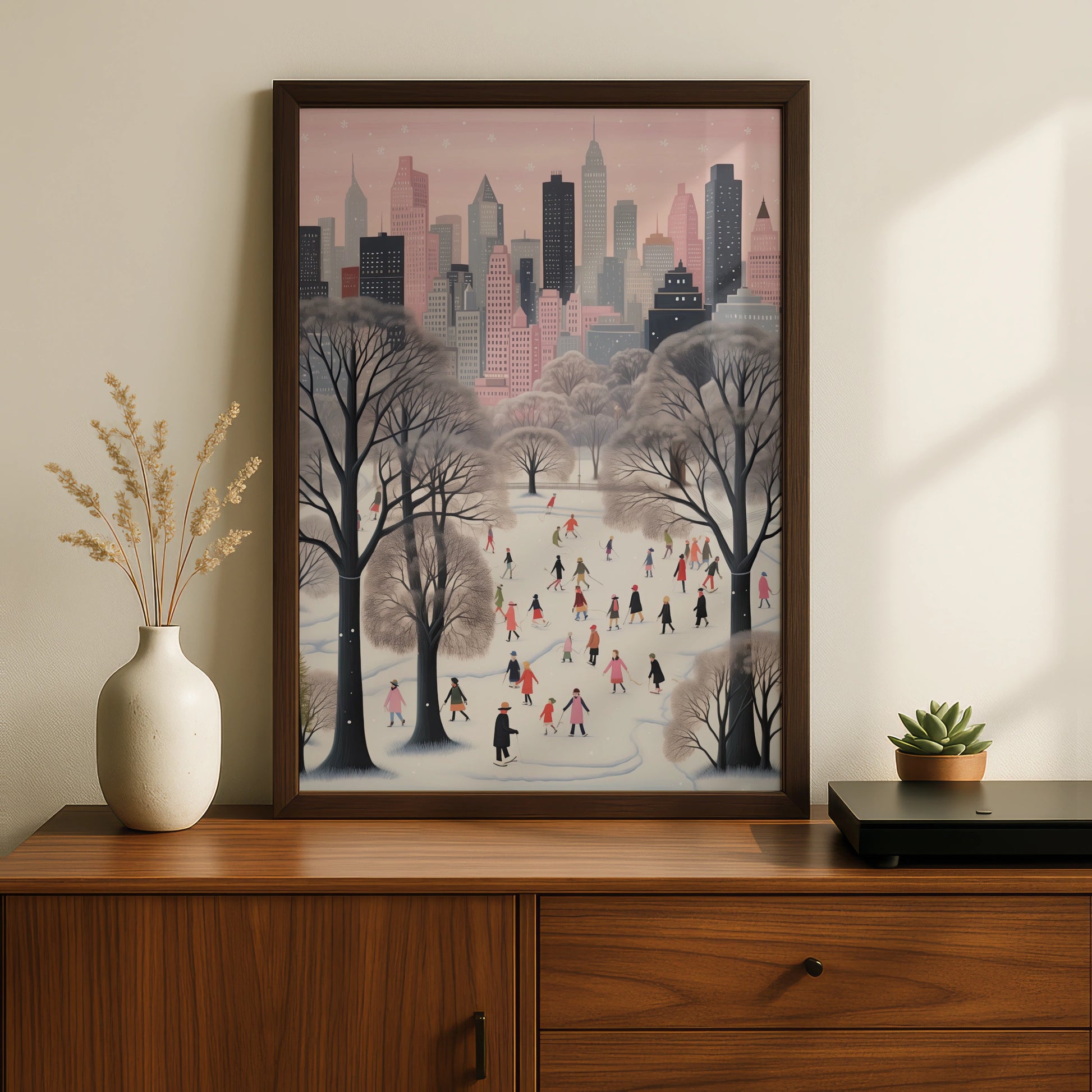 Christmas New York City Winter Poster, Central Park Ice Skating Wall Art Print