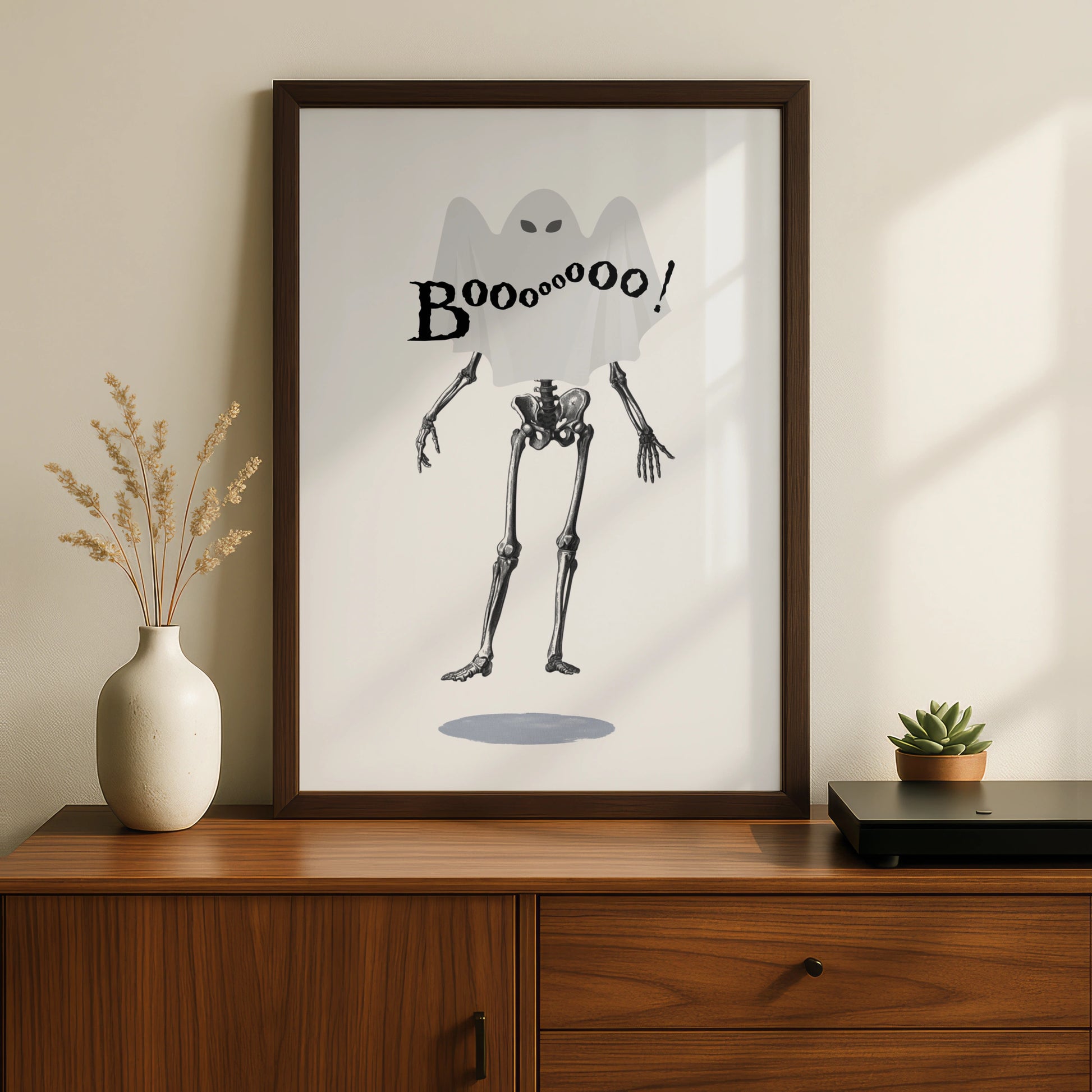 Halloween Ghost Skeleton Poster, Spooky Boo Wall Art, Funny Horror Print, Creepy Home Decor