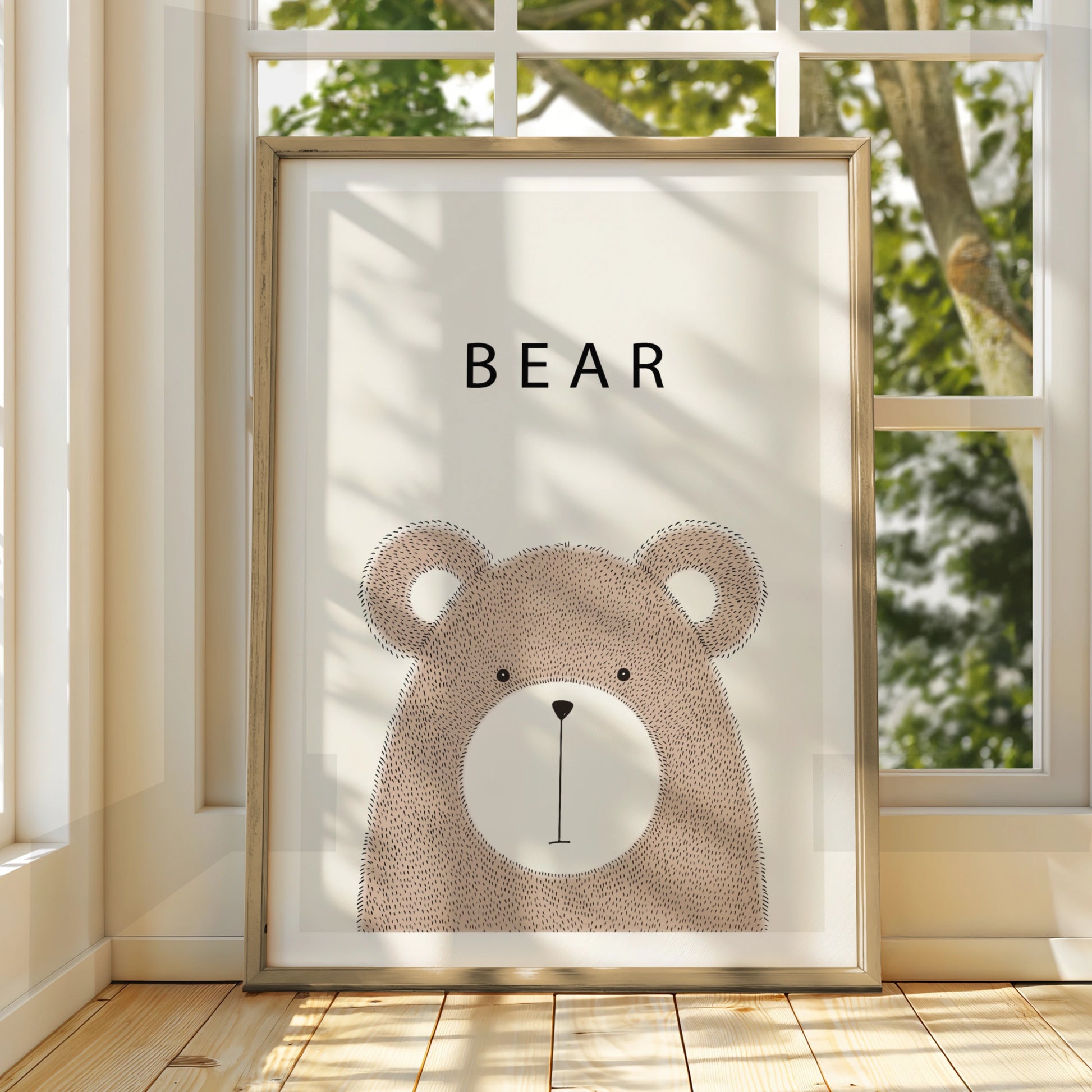 Bear Nursery Poster, Cute Animal Wall Art, Kids Room Print, Neutral Beige Decor