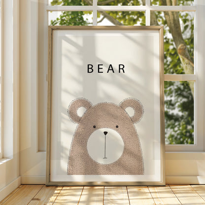 Bear Nursery Poster, Cute Animal Wall Art, Kids Room Print, Neutral Beige Decor