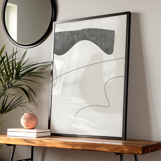 Abstract Shapes Print, Monochrome Wall Art, Neutral Minimalist Poster, Modern Line Art Decor