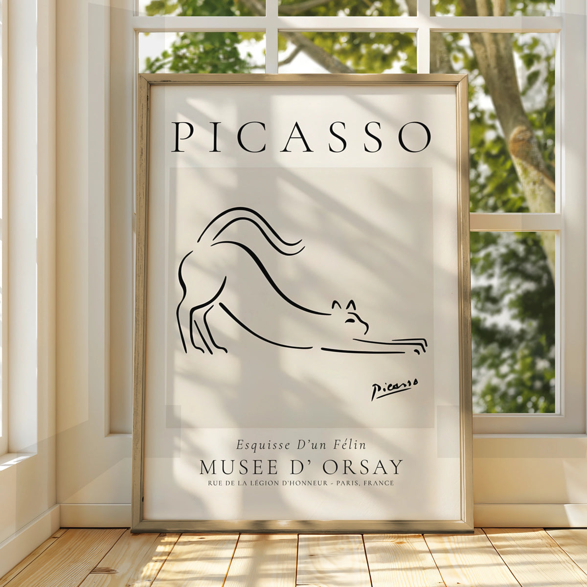 Picasso Cat Line Drawing, Esquisse D'un Felin, Monochrome Wall Art, Minimalist Print