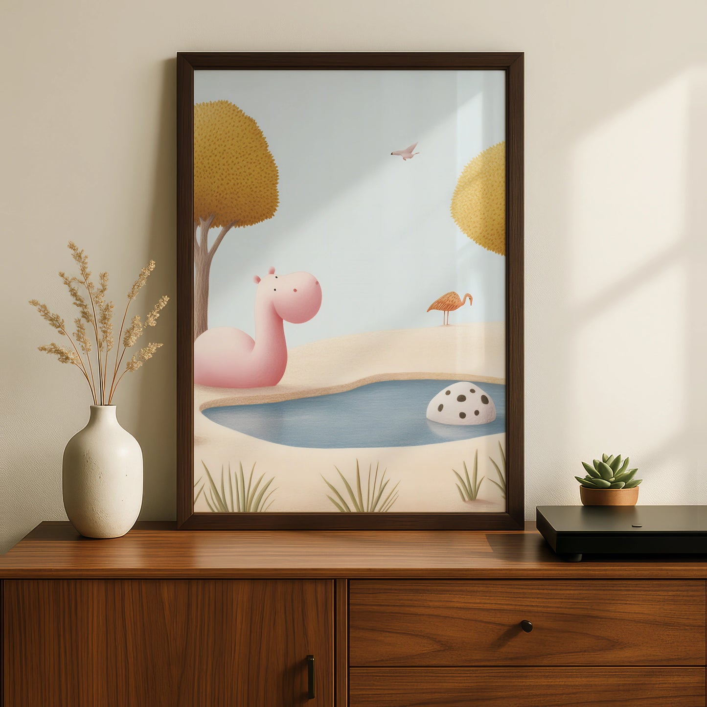 Hippo Nursery Wall Art, Cute Animal Print, Baby Room Poster, Pastel Kids Decor