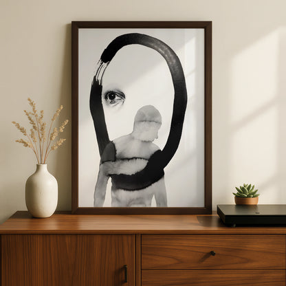 Abstract Figure Eye Print, Monochrome Wall Art, Black and White Surreal Poster, Modern Decor