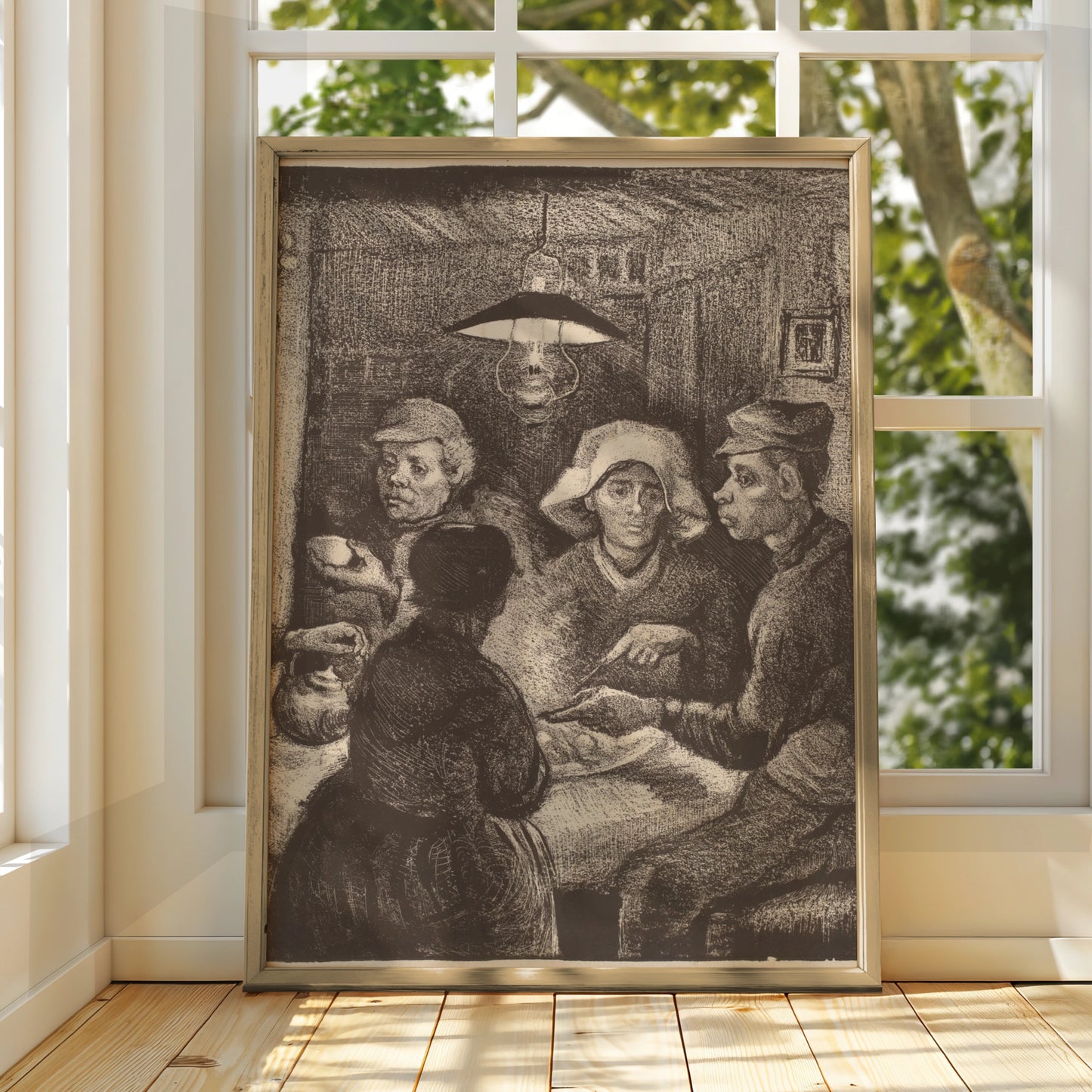 Van Gogh Potato Eaters Print, Dark Sepia Wall Art, Peasant Figures, Vintage Fine Art Poster