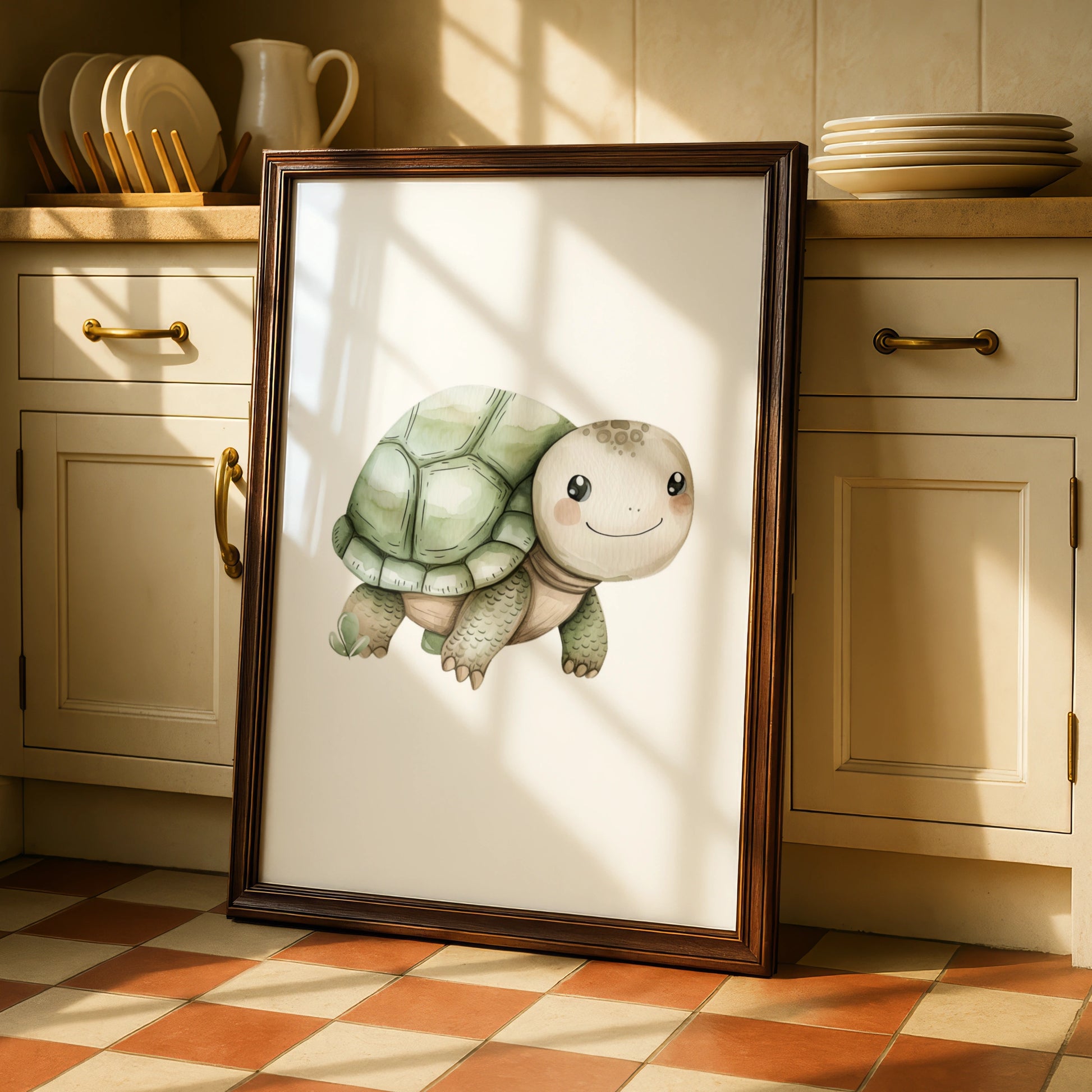 Cute Turtle Nursery Wall Art, Watercolour Animal Print, Baby Room Poster, Kids Decor