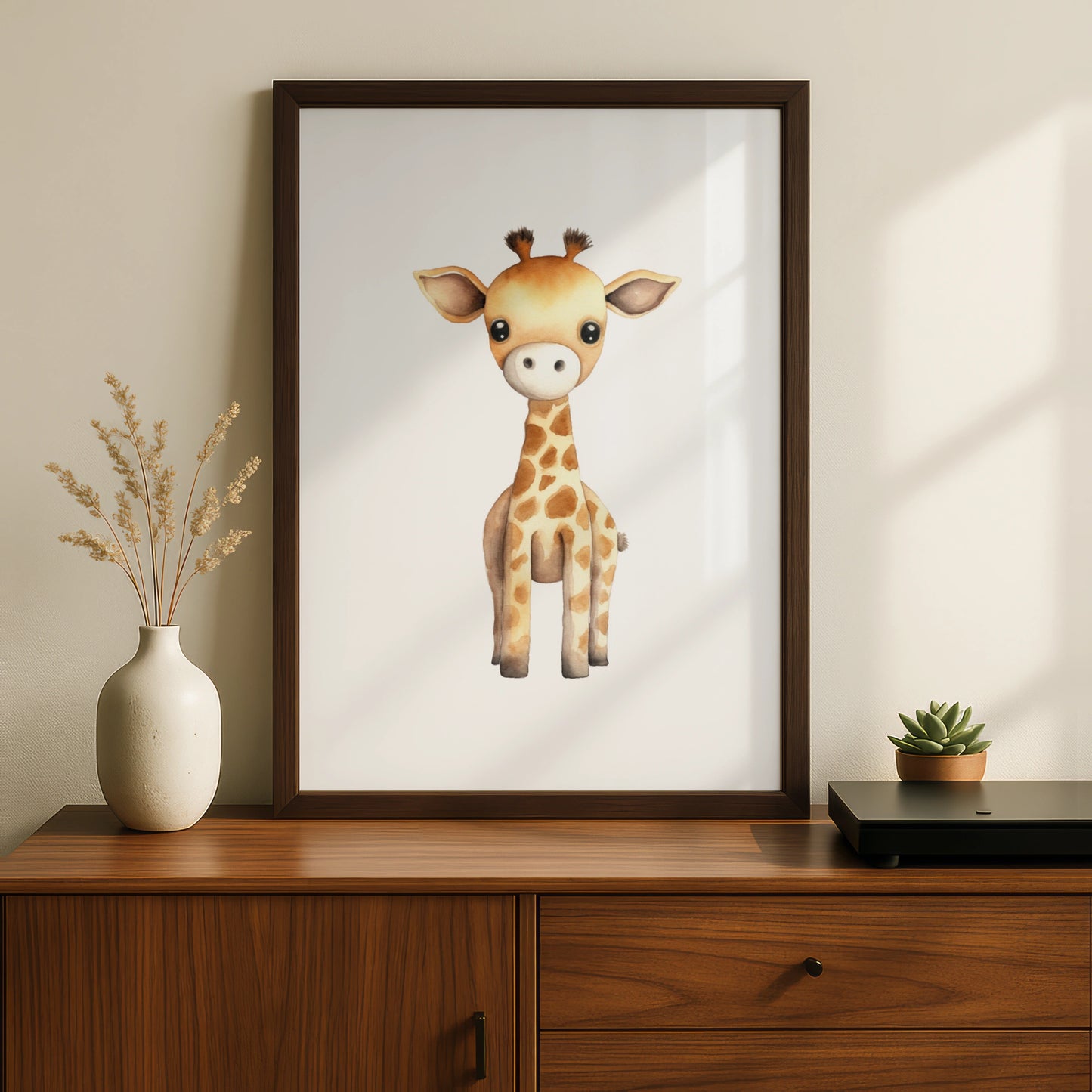 Baby Giraffe Nursery Wall Art, Cute Safari Animal Poster, Kids Room Watercolour Print
