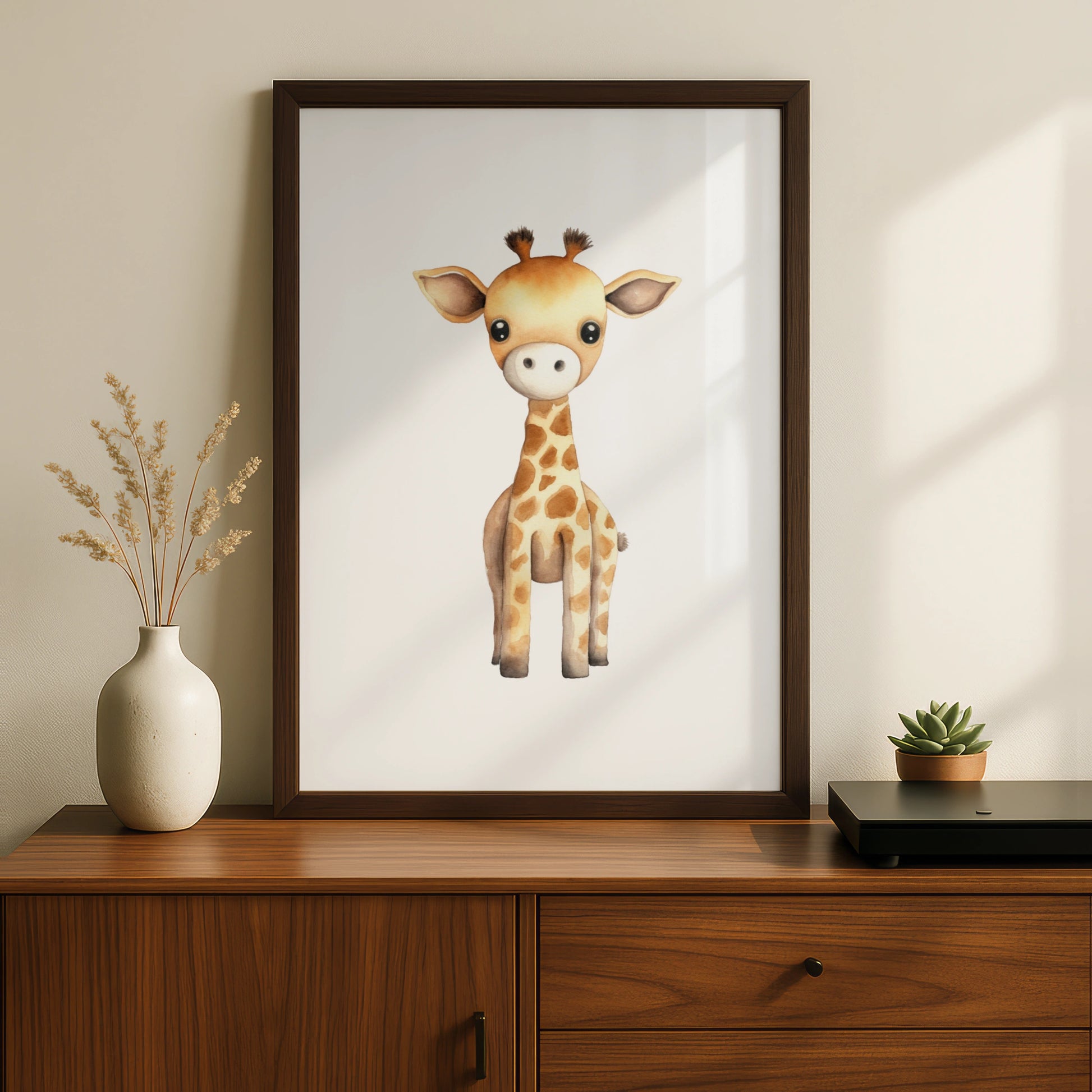 Baby Giraffe Nursery Wall Art, Cute Safari Animal Poster, Kids Room Watercolour Print