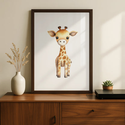 Baby Giraffe Nursery Wall Art, Cute Safari Animal Poster, Kids Room Watercolour Print