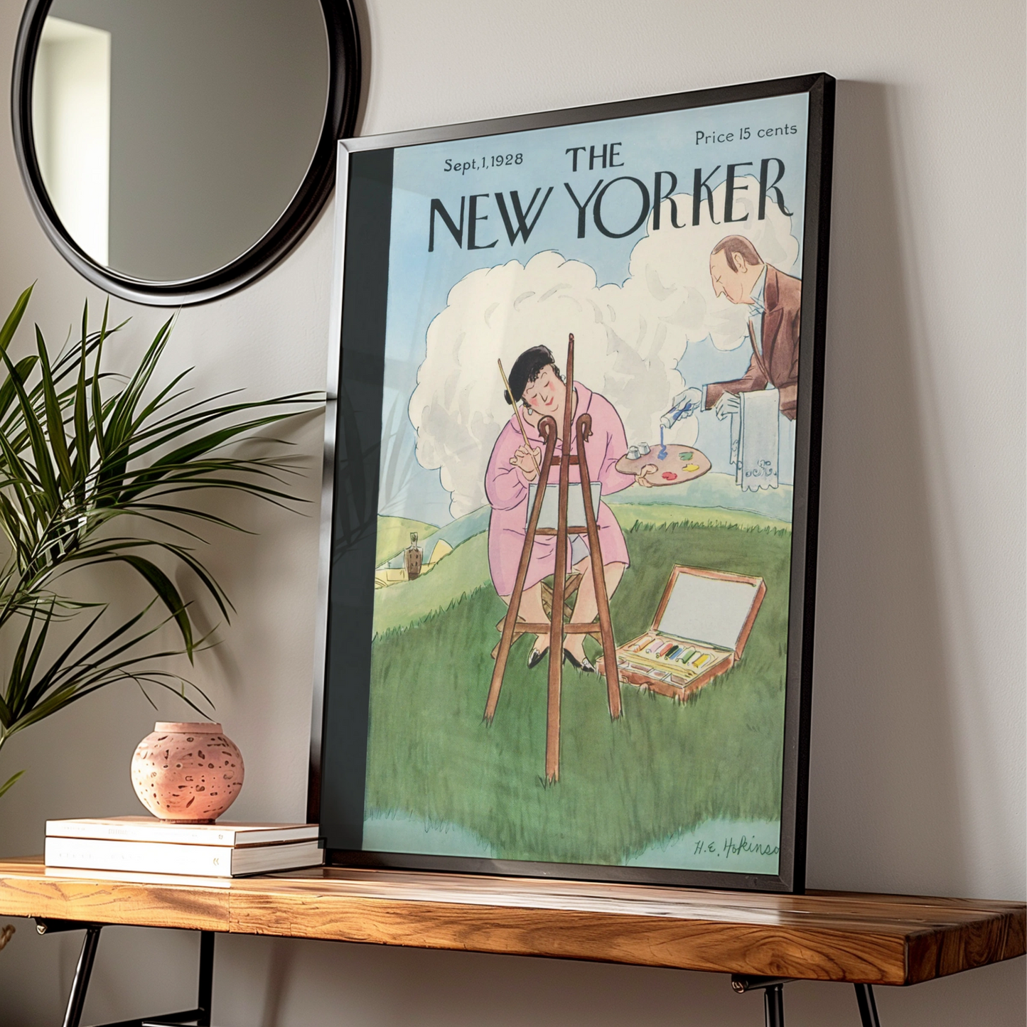 New Yorker Cover September 1928, Vintage Magazine Art Poster, Lady Painting Outdoors