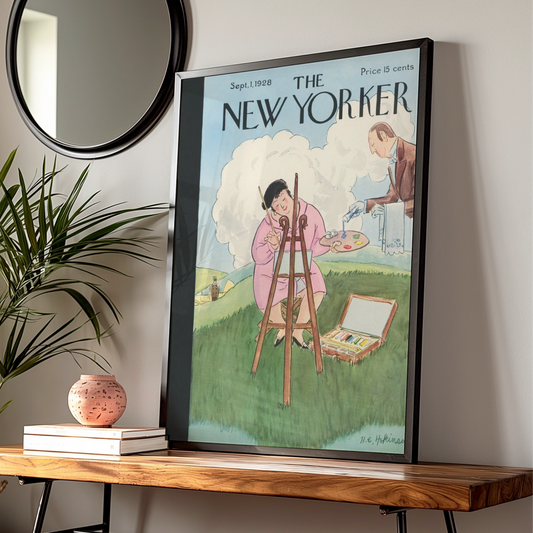 New Yorker Cover September 1928, Vintage Magazine Art Poster, Lady Painting Outdoors
