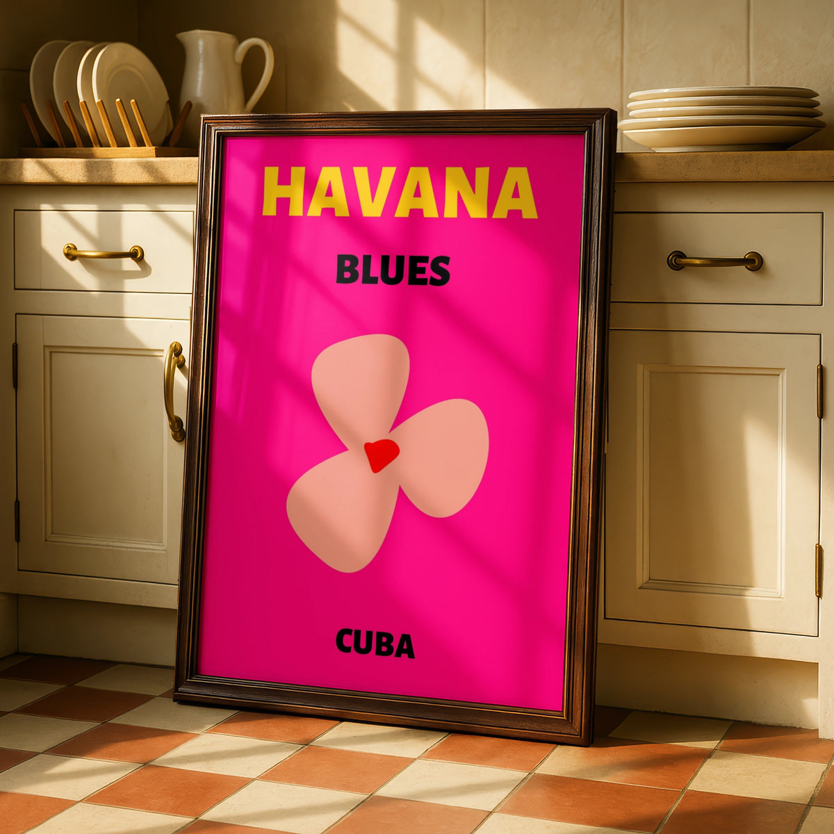 Havana Cuba Travel Poster, Retro Wall Art, Bold Floral Print, Bright Pink Caribbean Decor