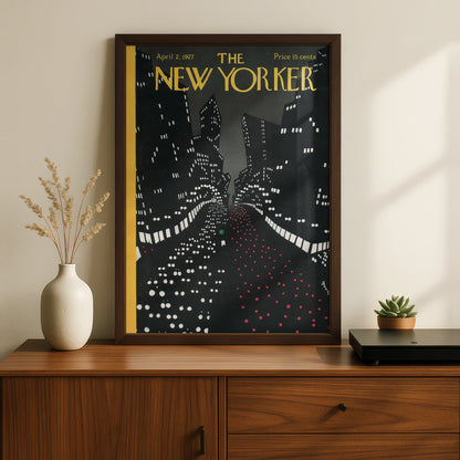 New Yorker 1927 Cover Poster, NYC Night Skyline Art Deco Wall Art Print, Vintage