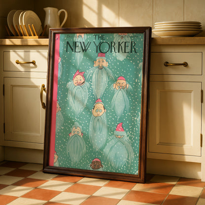 New Yorker Christmas Poster, Vintage 1926 Santa Gnome Cover Art, Holiday Wall Art Print