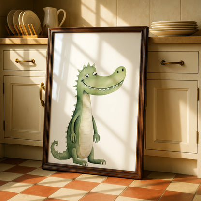 Cute Crocodile Nursery Wall Art, Watercolour Animal Print, Kids Room Poster, Green