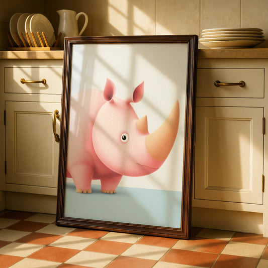 Cute Rhino Nursery Wall Art, Pink Rhinoceros Baby Print, Safari Animal Poster for Kids Room