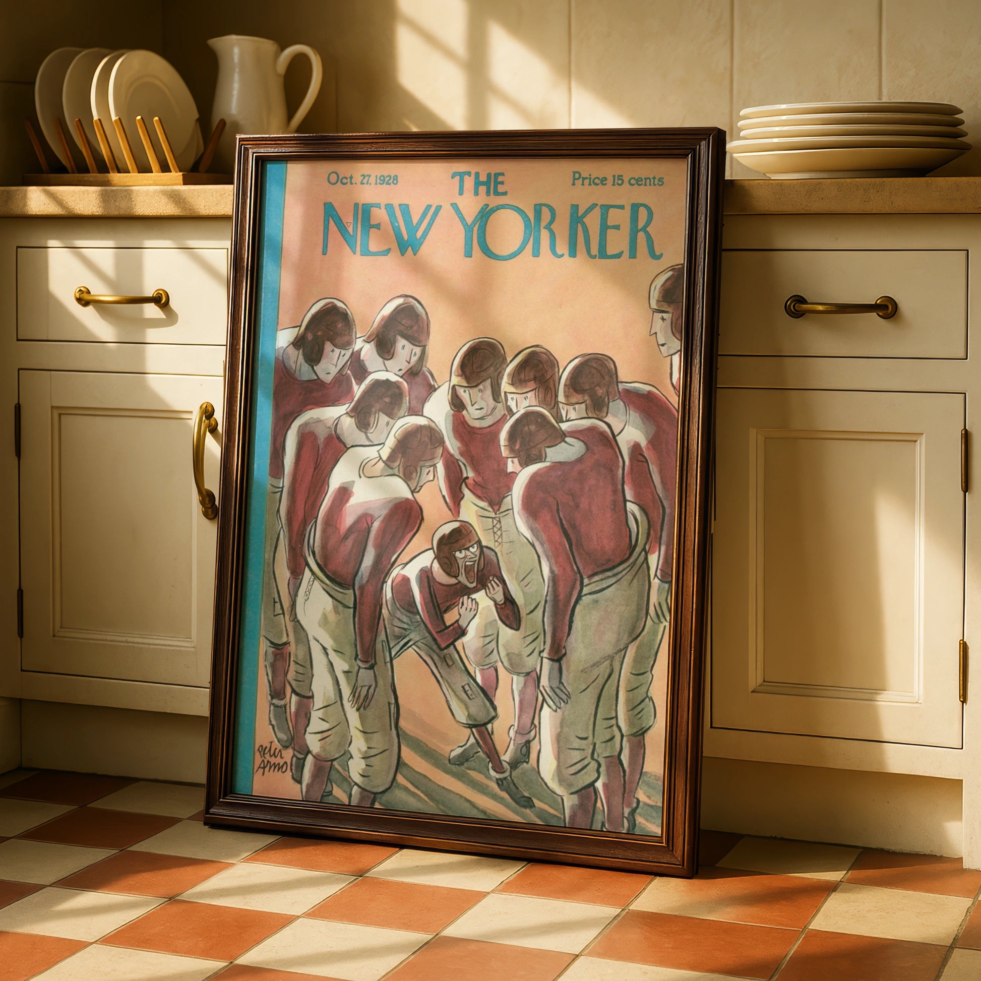 The New Yorker October 1928 Football Huddle Cover Art Poster, Vintage Sports Wall Art