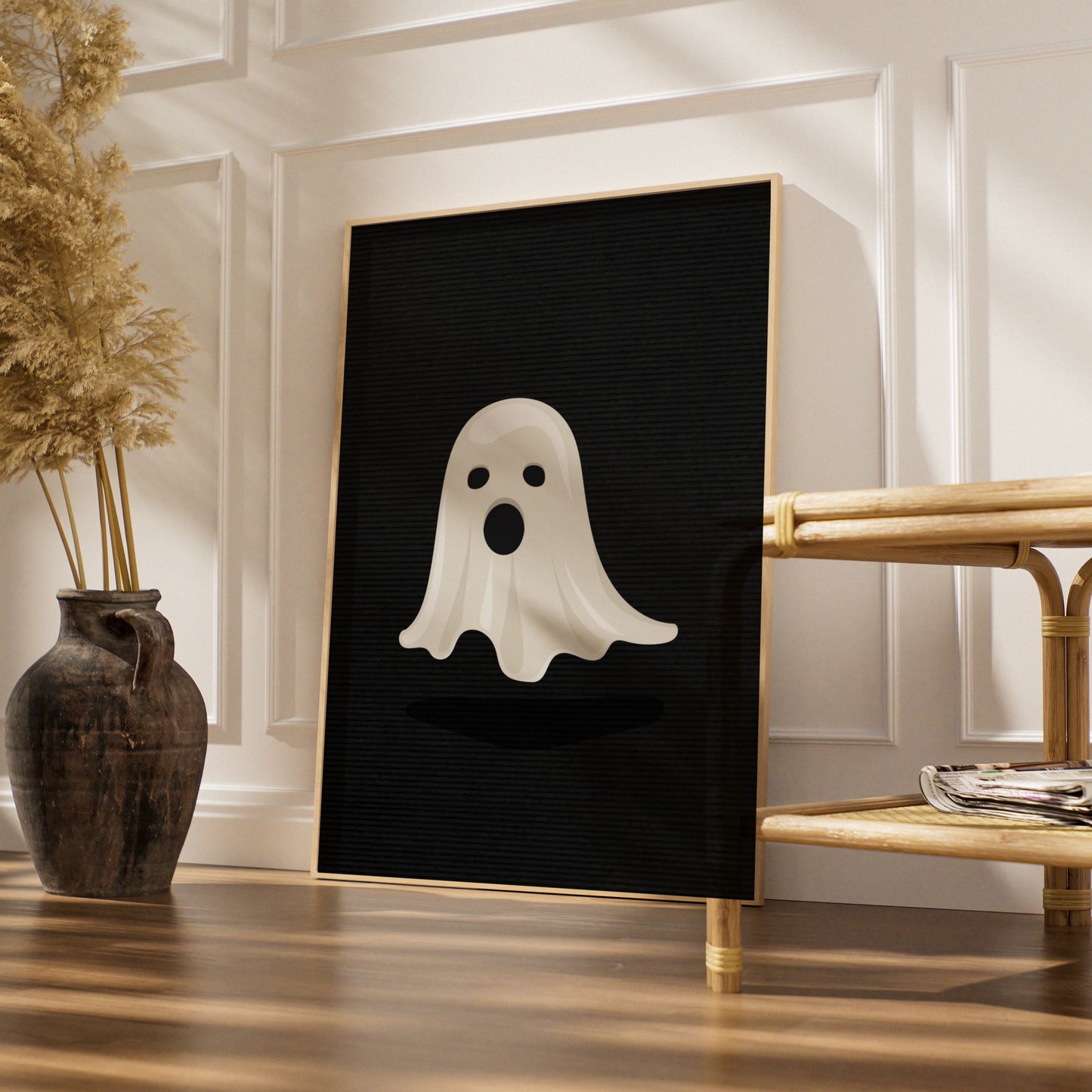Halloween Ghost Poster, Spooky Ghost Wall Art, Black White Minimalist Print
