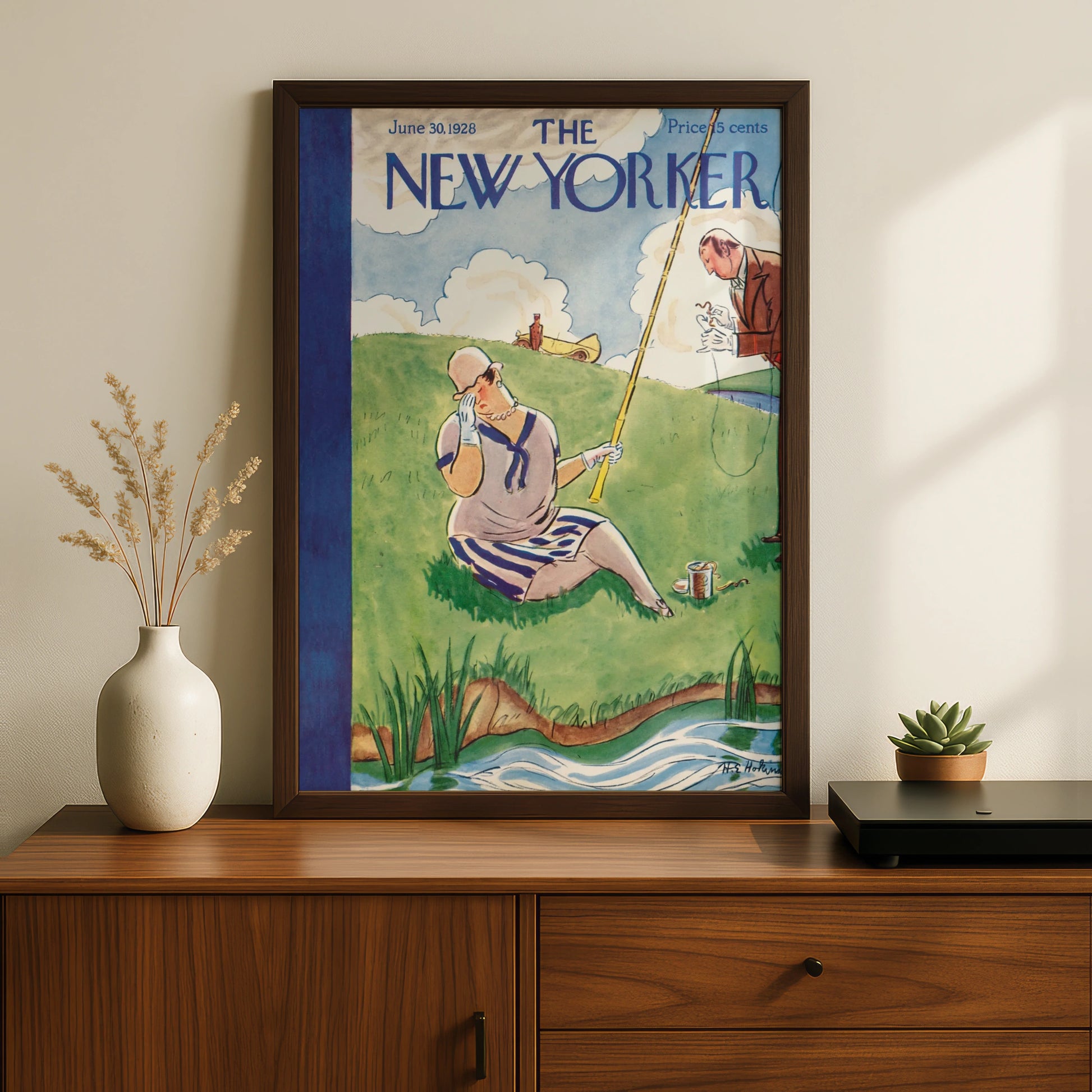 New Yorker Cover June 1928 Vintage Fishing Poster, 1920s Art Deco Wall Print