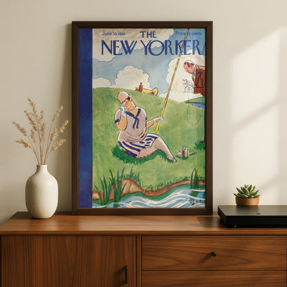 New Yorker Cover June 1928 Vintage Fishing Poster, 1920s Art Deco Wall Print