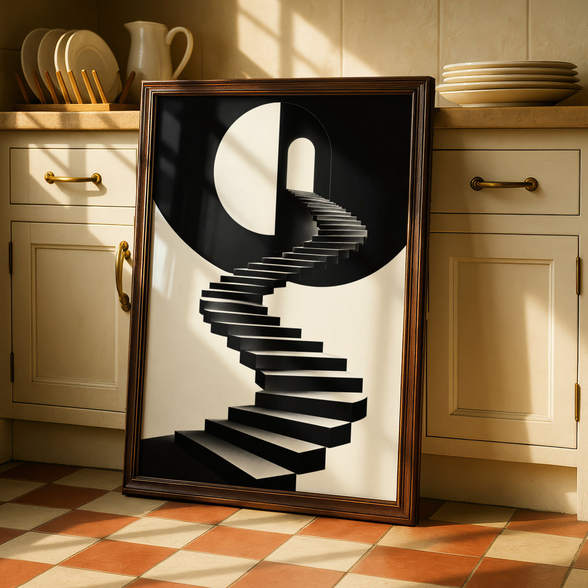 Spiral Staircase Monochrome Wall Art, Black and White Poster, Minimalist Print, Modern Decor