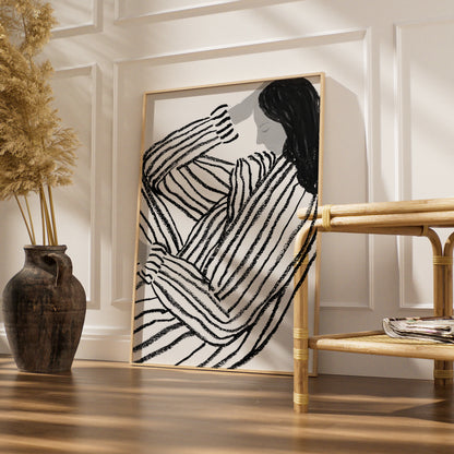 Striped Figure Woman Monochrome Wall Art, Black and White Poster, Minimalist Print