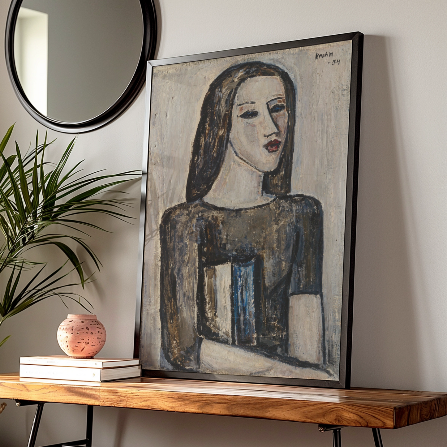 Expressionist Woman Portrait Poster, Dark Moody Figure Art Print, Vintage 1930s Style Wall Art