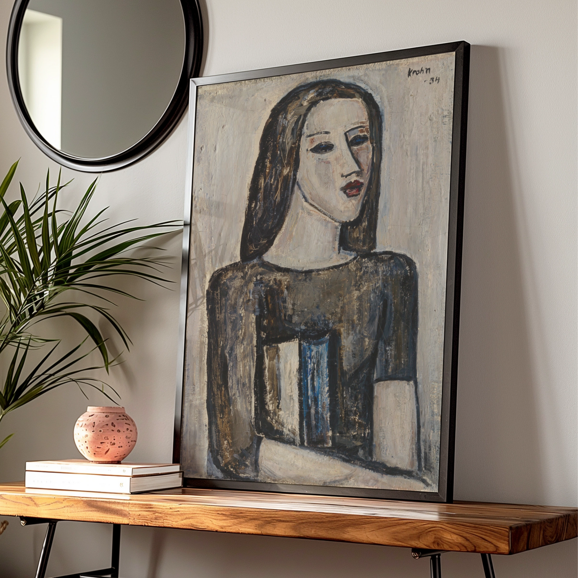Expressionist Woman Portrait Poster, Dark Moody Figure Art Print, Vintage 1930s Style Wall Art