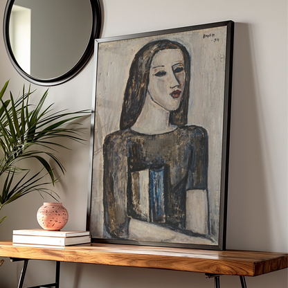 Expressionist Woman Portrait Poster, Dark Moody Figure Art Print, Vintage 1930s Style Wall Art