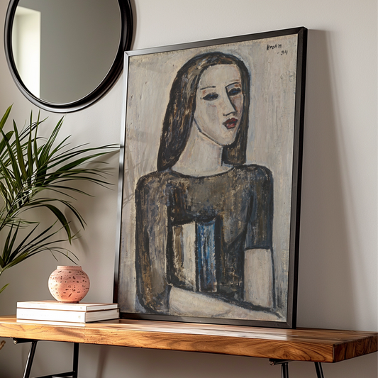 Expressionist Woman Portrait Poster, Dark Moody Figure Art Print, Vintage 1930s Style Wall Art