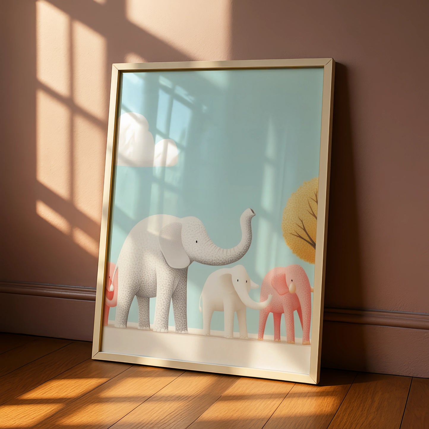 Elephant Nursery Wall Art, Cute Baby Elephant Print, Pastel Kids Room Poster