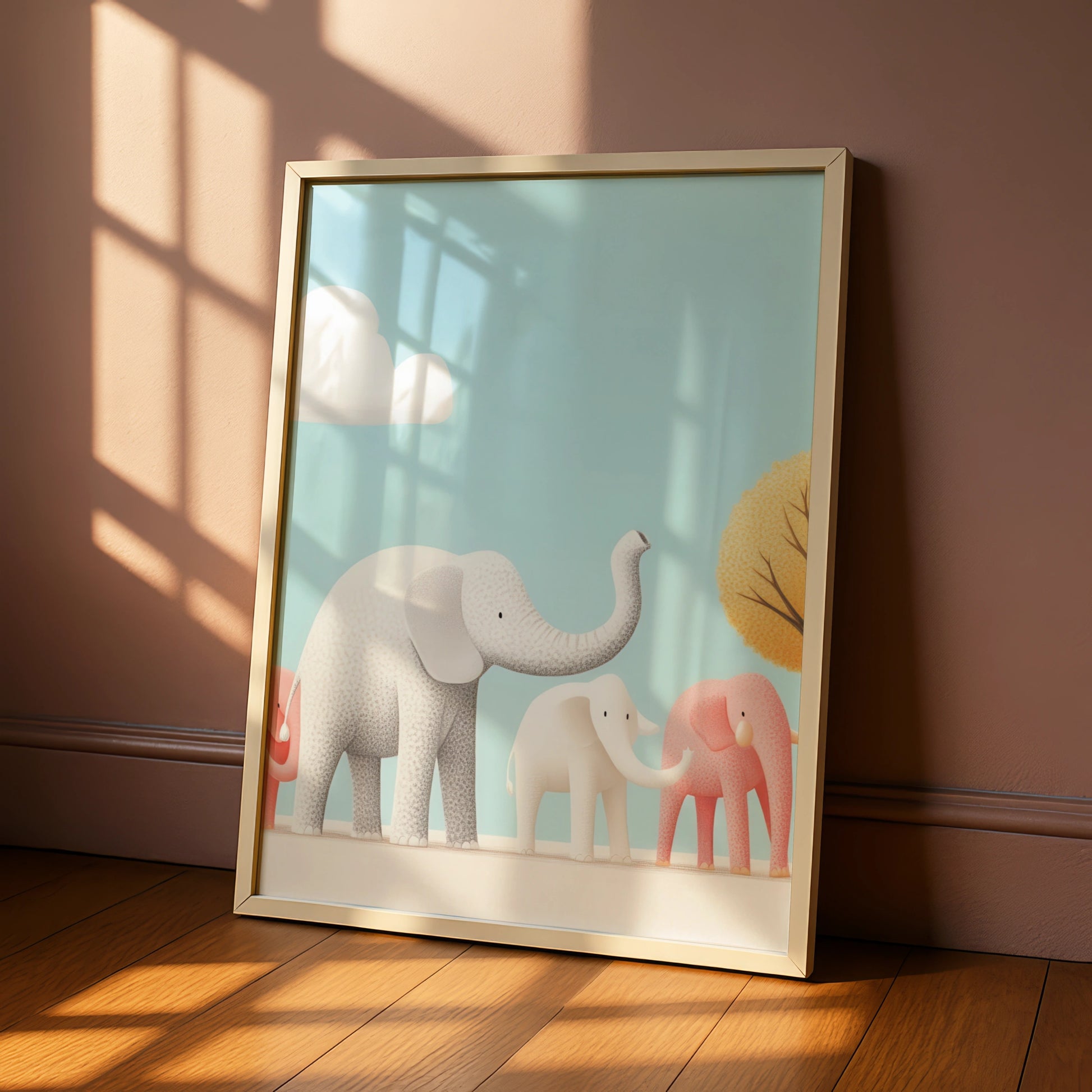 Elephant Nursery Wall Art, Cute Baby Elephant Print, Pastel Kids Room Poster