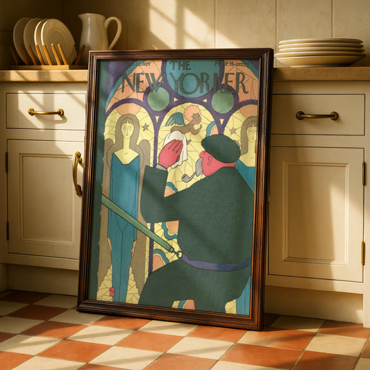 New Yorker Cover March 1929 Poster, Stained Glass Angels Art, Vintage Magazine Wall Art