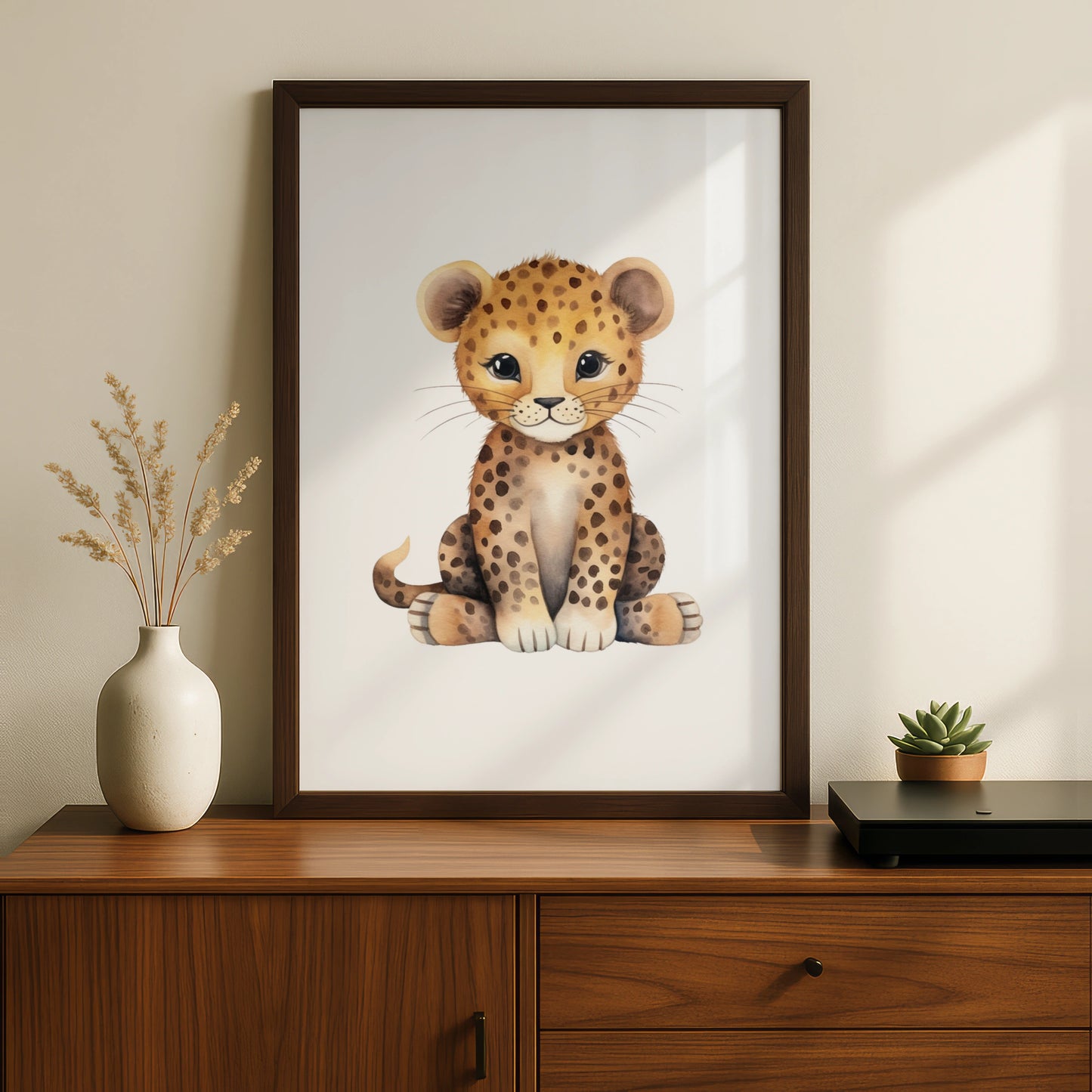 Cute Leopard Nursery Wall Art, Baby Safari Animal Poster, Watercolour Cheetah Print for Kids Room