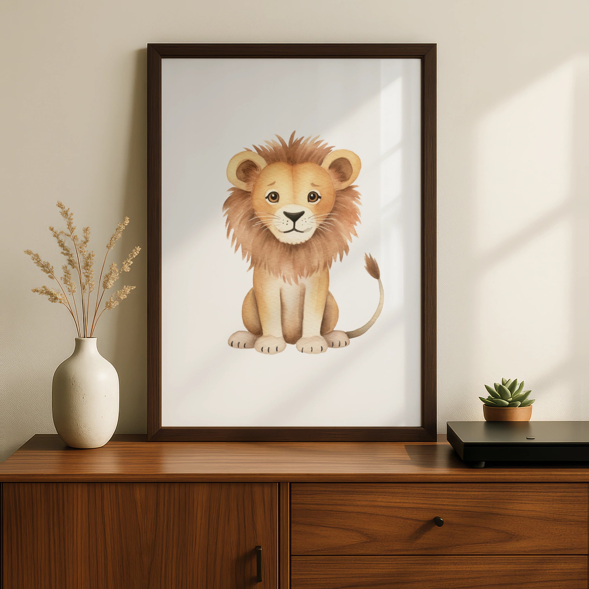 Lion Nursery Wall Art, Cute Watercolour Lion Print, Safari Baby Room Poster, Kids Animal Decor