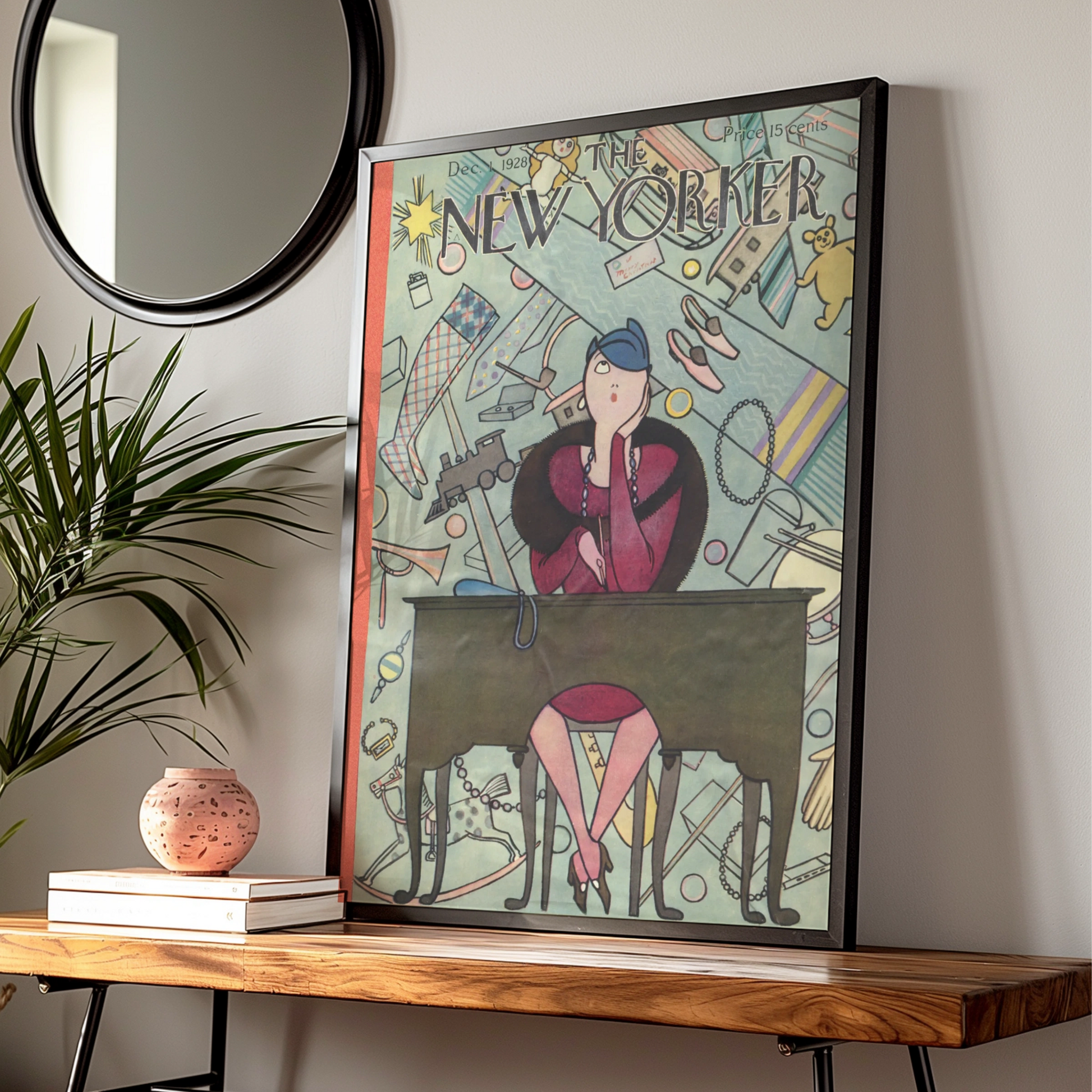 New Yorker 1928 Christmas Cover Poster, Art Deco Vintage Magazine Wall Art Print