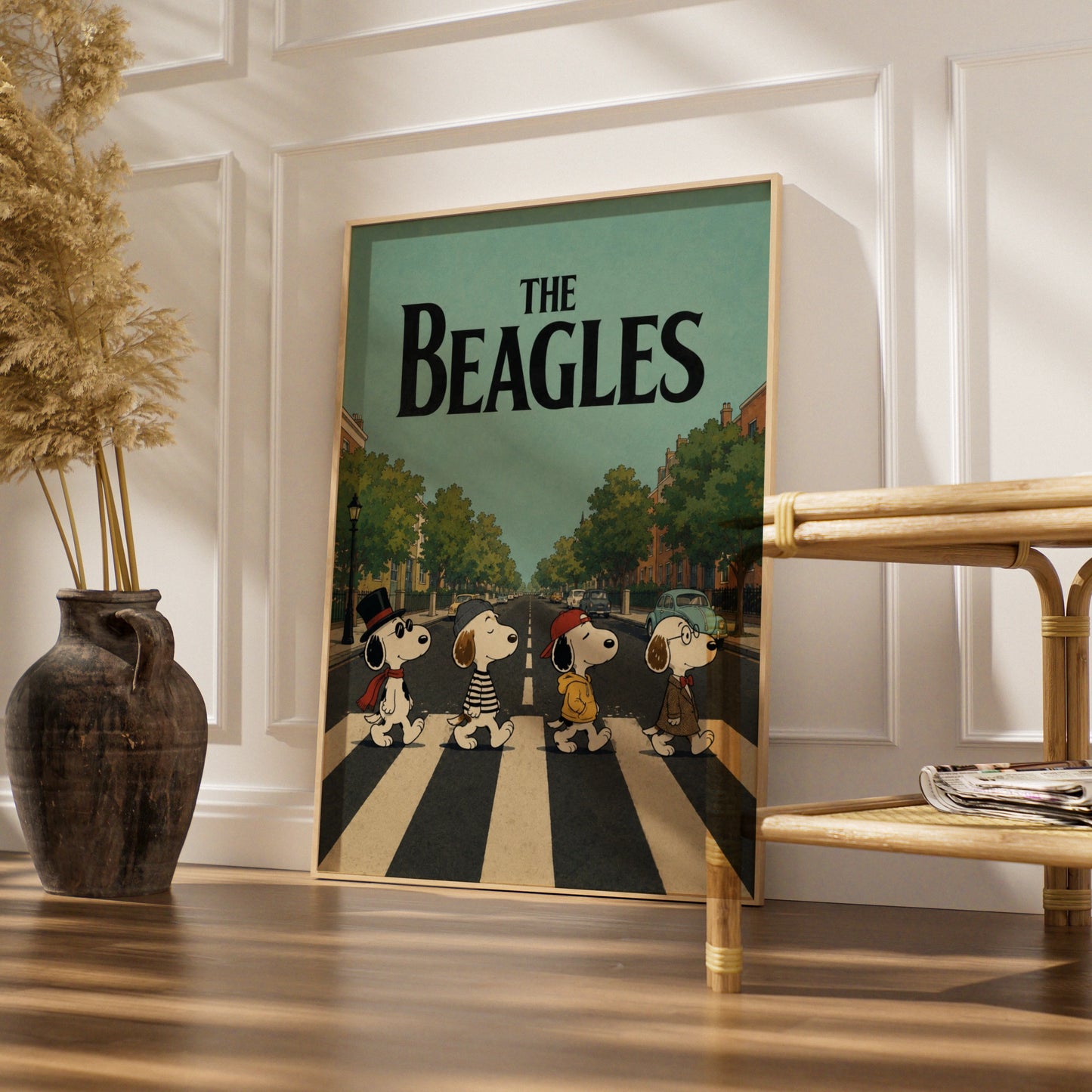 The Beagles Cartoon Dog Wall Art, Funny Music Poster, Abbey Road Print, Gift