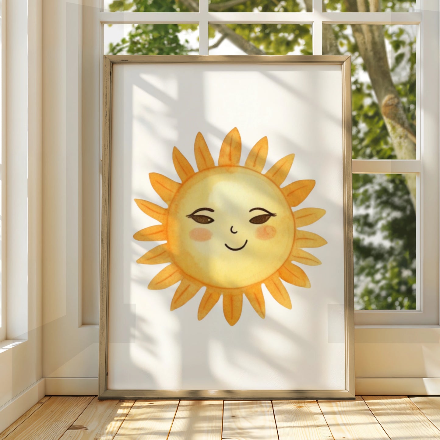 Cute Sun Nursery Wall Art, Smiling Sun Poster, Yellow Kids Room Print, Boho Baby Decor
